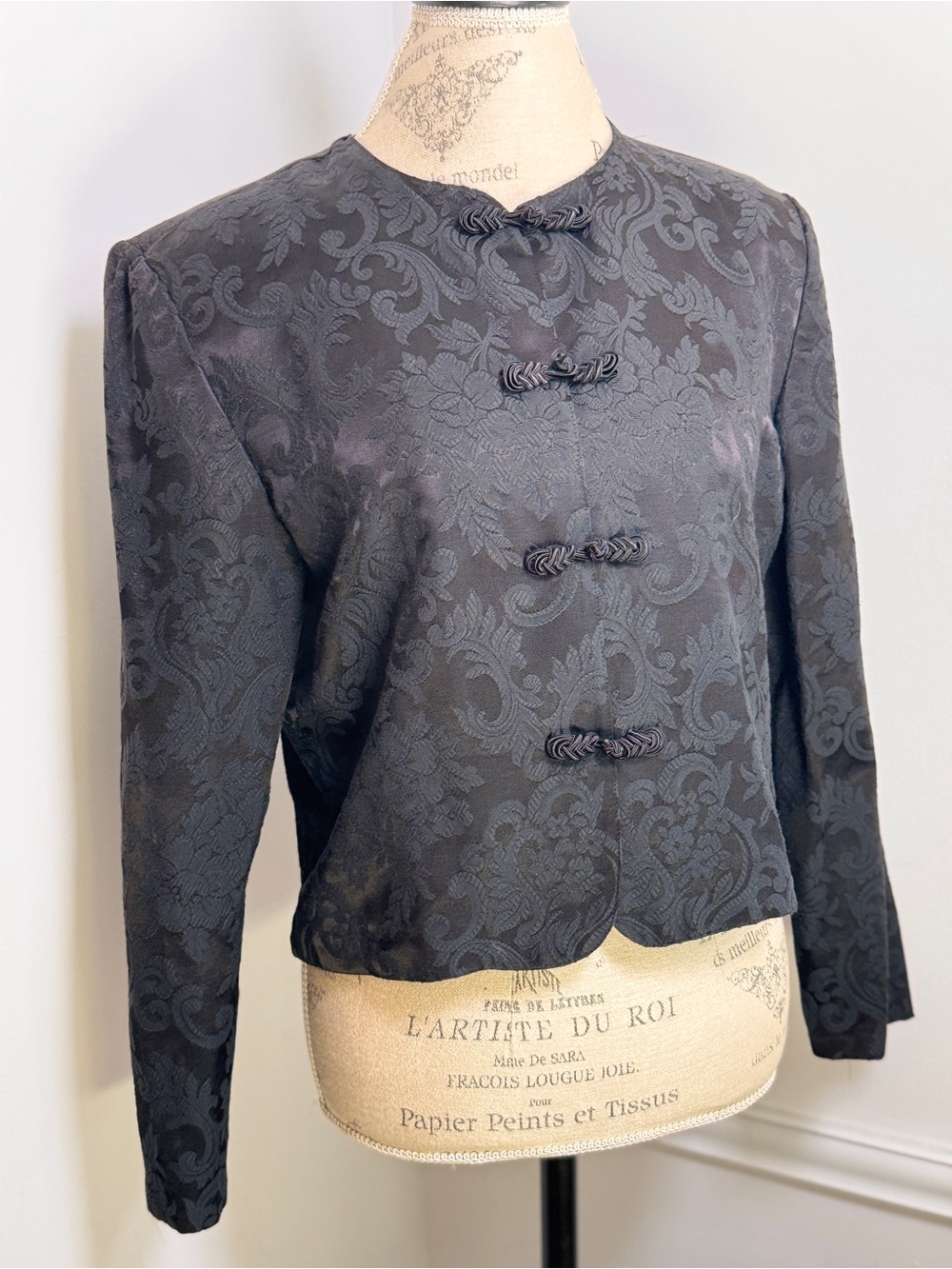 Norton McNaughton Black Brocade Mandarin-Style Jacket